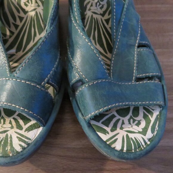 FLY LONDON Leather Yisa Wedge Sandals in Forest Green Sz US 6-6.5 / EU 38 - Picture 10 of 13